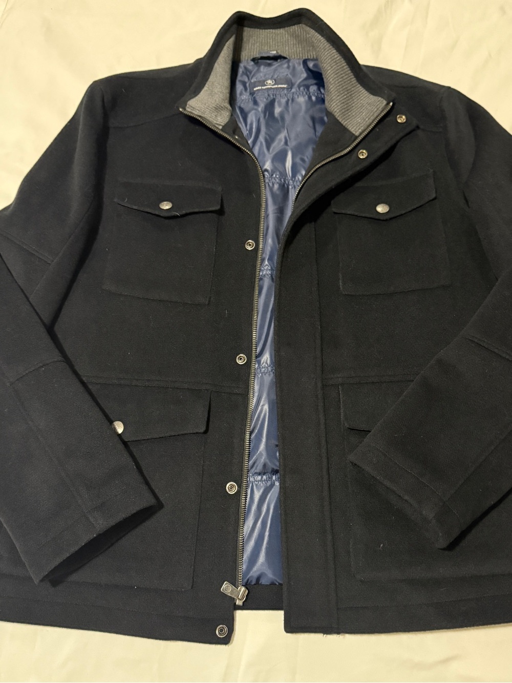 Hart Schaffner Marx Black Field Coat with Contrast Lining